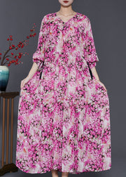 Casual Pink Cinched Print Chiffon Robe Dresses Spring