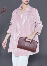 Casual Pink Notched Oversized Silk Velour Jackets Fall