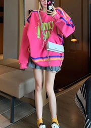 Casual Pink O Neck Graphic Warm Fleece Loose Sweatshirts Top Spring