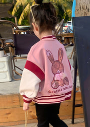 Casual Pink O-Neck Patchwork Kids Coat Fall