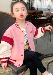 Casual Pink O-Neck Patchwork Kids Coat Fall