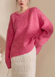 Casual Pink O-Neck Thick Cotton Knit Sweaters Spring