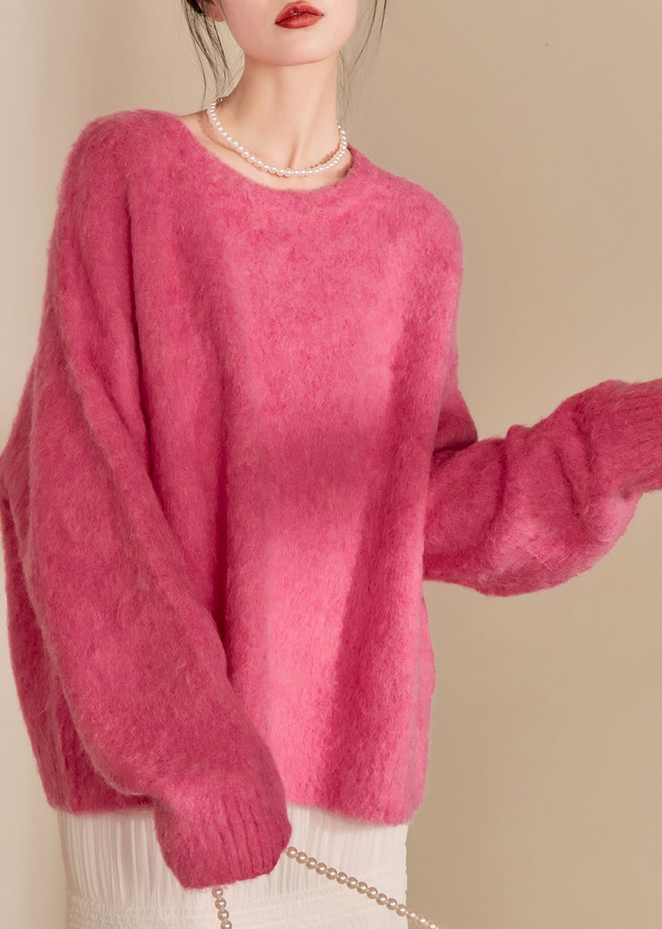 Casual Pink O-Neck Thick Cotton Knit Sweaters Winter