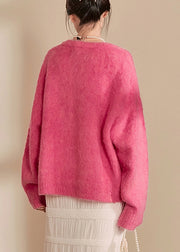 Casual Pink O-Neck Thick Cotton Knit Sweaters Spring