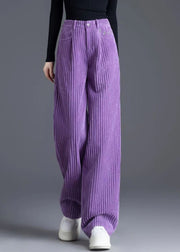 Casual Pink Pockets Corduroy Wide Leg Pants Spring