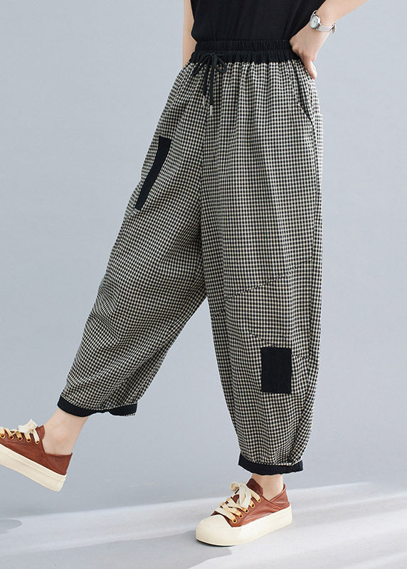 Casual Plaid Tie Waist Lantern Pants Summer