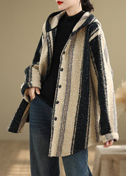 Casual Plus Size Striped Woolen Hoodie Coat Spring