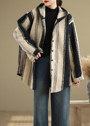 Casual Plus Size Striped Woolen Hoodie Coat Spring