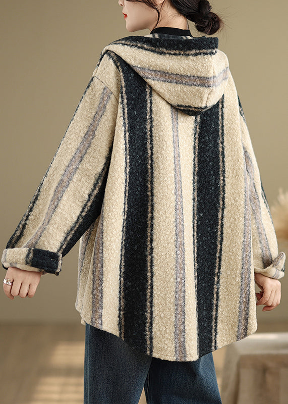 Casual Plus Size Striped Woolen Hoodie Coat Spring