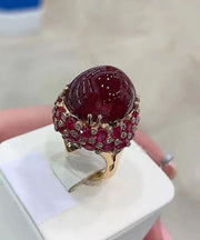 Casual Purple Gold Plated 14K Rose Gold Inlaid Oval Ruby Rings