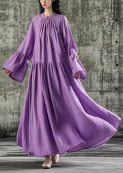 Casual Purple Oversized Exra Large Hem Cotton Dresses Flare Sleeve