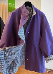 Casual Purple Stand Collar Wear On Both Sides Cotton Jacket Spring