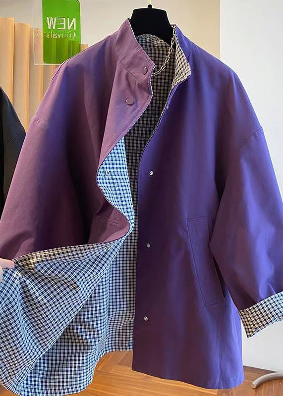 Casual Purple Stand Collar Wear On Both Sides Cotton Jacket Spring