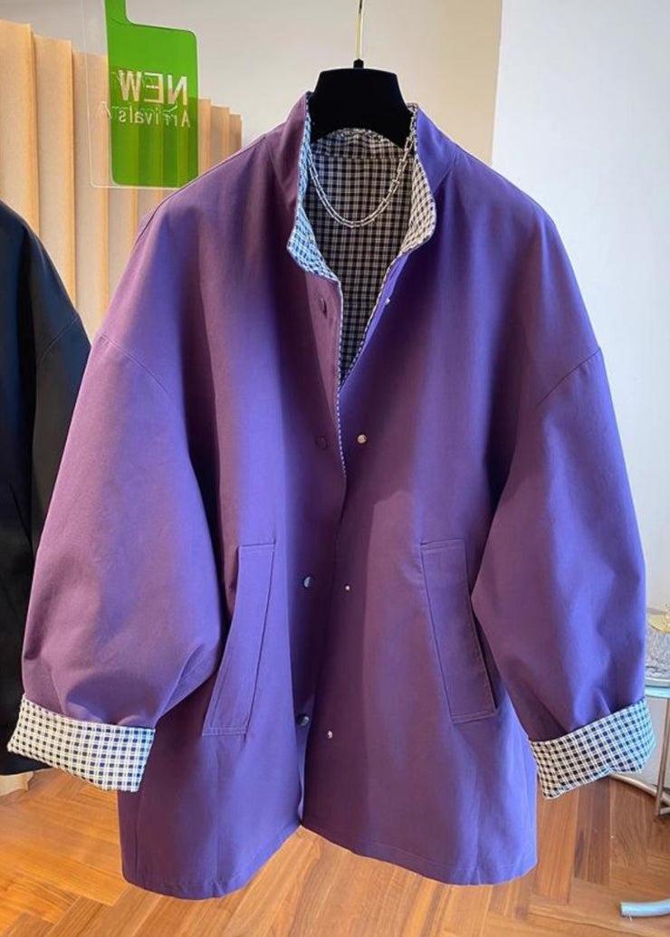 Casual Purple Stand Collar Wear On Both Sides Cotton Jacket Spring