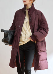 Casual Purple Stand Collar Zippered Duck Down Down Coat Winter