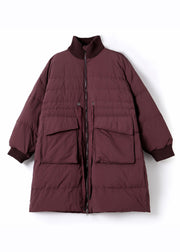 Casual Purple Stand Collar Zippered Duck Down Down Coat Winter