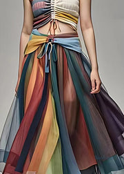 Casual Rainbow High Waist Tie Waist Chiffon Maxi Skirt Summer