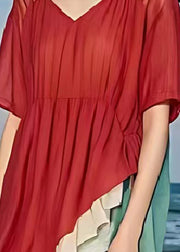 Casual Red Asymmetrical Patchwork Cotton Maxi Dresses Summer