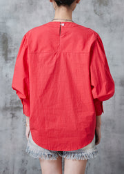 Casual Red Cinched Cotton Sweatshirts Top Summer