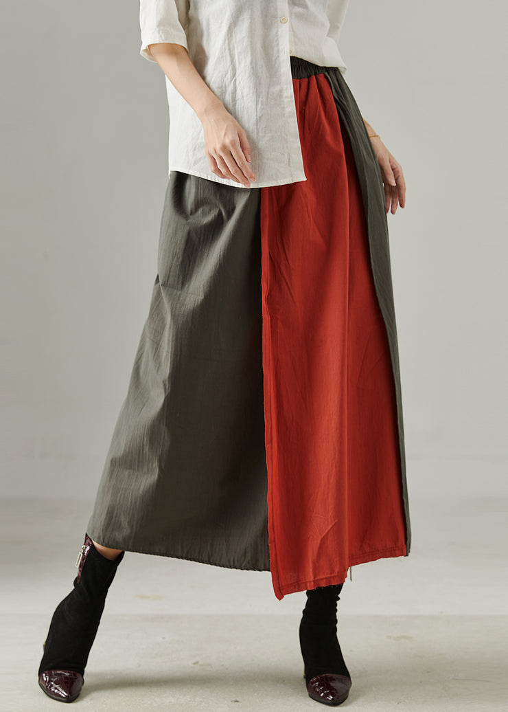 Casual Red Elastic Waist Patchwork Cotton Skirts Fall