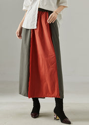 Casual Red Elastic Waist Patchwork Cotton Skirts Fall