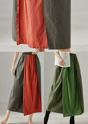 Casual Red Elastic Waist Patchwork Cotton Skirts Fall