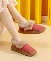 Casual Red Fuzzy Wool Lined Comfy Flat Feet Shoes