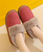 Casual Red Fuzzy Wool Lined Comfy Flat Feet Shoes