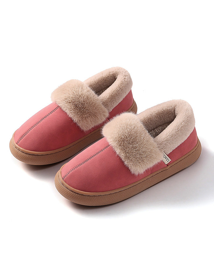 Casual Red Fuzzy Wool Lined Comfy Flat Feet Shoes