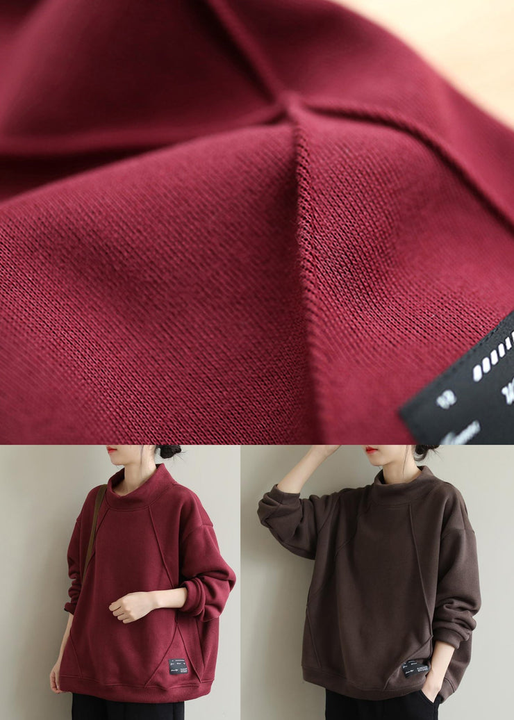 Casual Red Hign Neck Warm Fleece Pullover Sweatshirt Top Winter