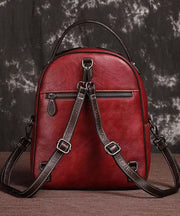 Casual Red Large Capacity Durable Calf Leather Backpack Bag