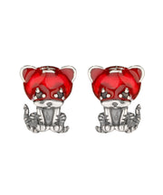 Casual Red Little Tiger Shape Silver Stud Earrings