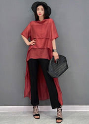 Casual Red O-Neck Asymmetrical Patchwork Dresses Short Sleeve