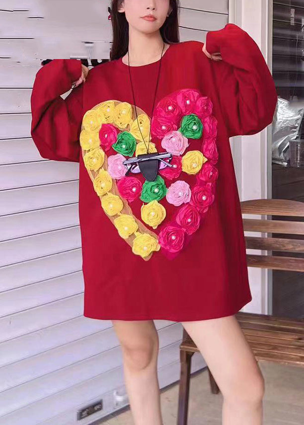 Casual Red O-Neck Floral Sweatshirts Fal