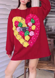 Casual Red O-Neck Floral Sweatshirts Fal