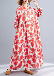 Casual Red Oversized Print Cotton Holiday Dresses Spring