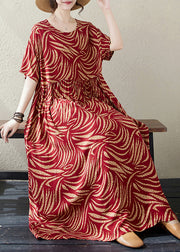 Casual Red Oversized Print Cotton Long Dresses Summer