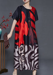 Casual Red Oversized Print Silk Holiday Dress Summer