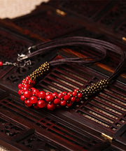 Casual Red Pearl Graduated Bead Necklace