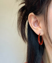 Casual Red Sterling Silver Hoop Earrings