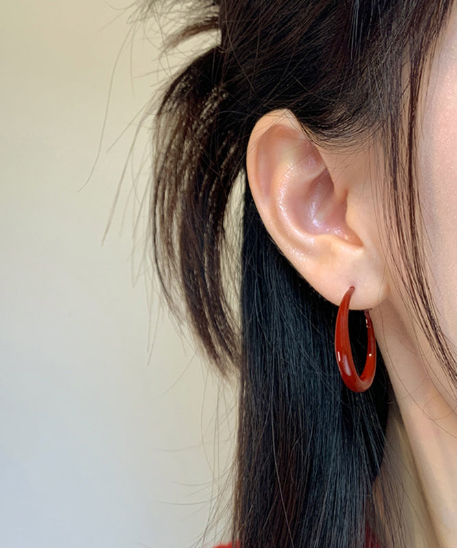 Casual Red Sterling Silver Hoop Earrings