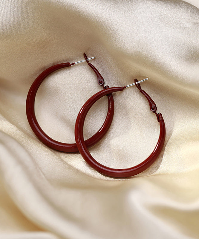 Casual Red Sterling Silver Hoop Earrings