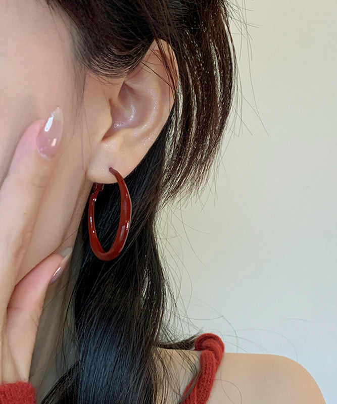 Casual Red Sterling Silver Hoop Earrings