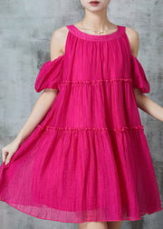 Casual Rose Cold Shoulder Ruffled Mid Dress Summer