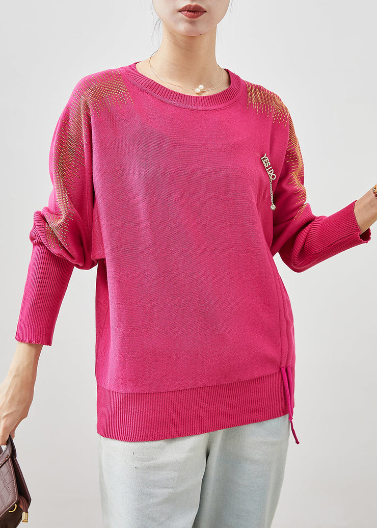 Casual Rose Drawstring Knit Sweater Tops Spring