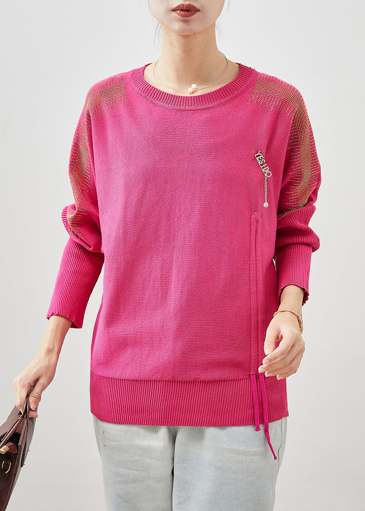 Casual Rose Drawstring Knit Sweater Tops Spring