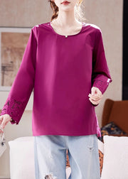 Casual Rose Lace Patchwork Side Open Silk Tops Spring