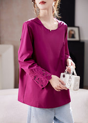 Casual Rose Lace Patchwork Side Open Silk Tops Spring