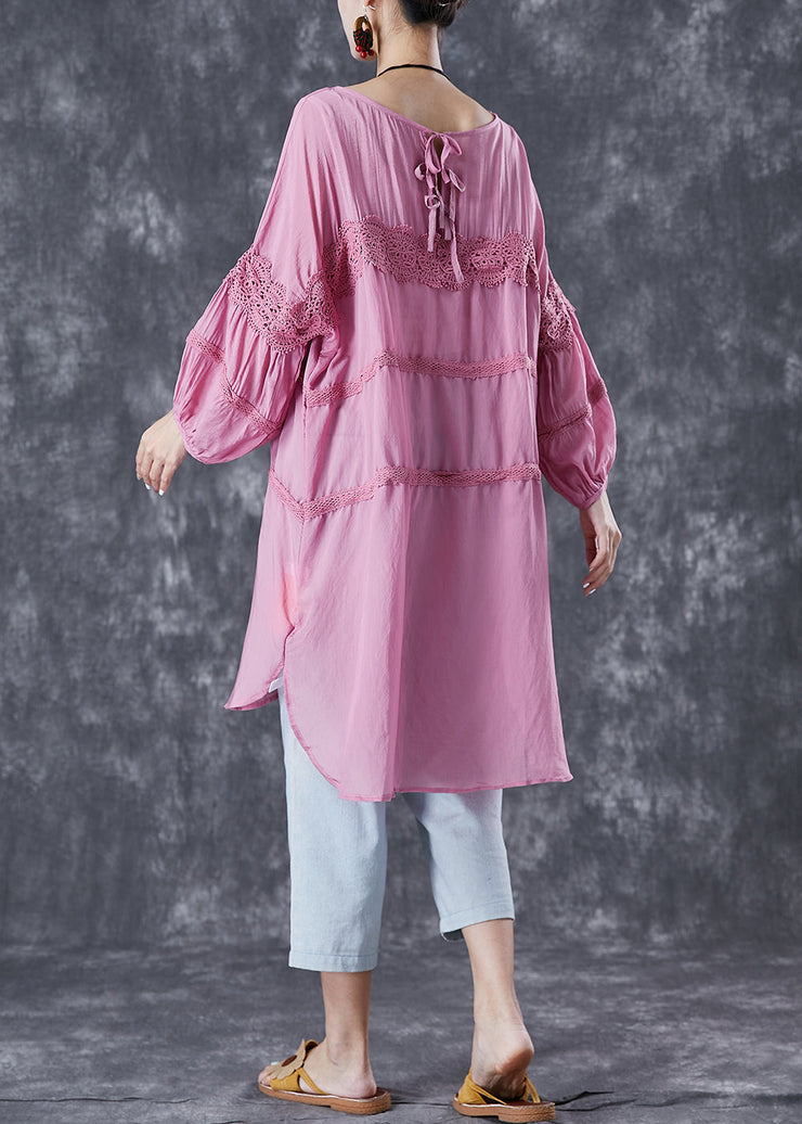 Casual Rose Oversized Patchwork Cotton Robe Dresses Summer