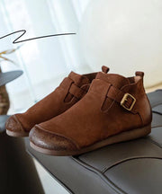 Casual Splicing Brown Ankle Boots Buckle Strap Boots